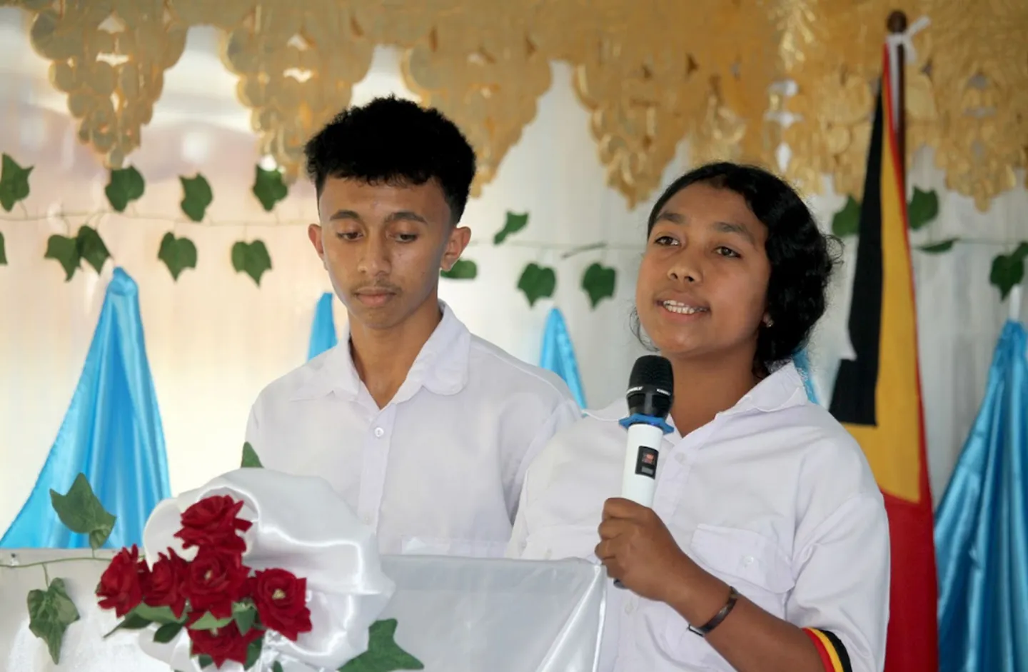 Two students declare their aspirations about the elimination of child labour in Timor-Leste