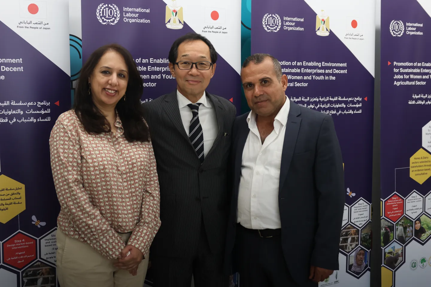 ILO OPT representative and Japan ambassador with ILO staff