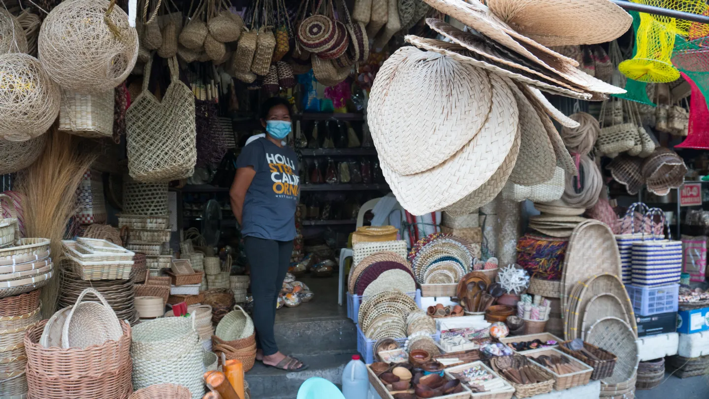Seller of woven handicrafts in a store in downtown Cebu City.