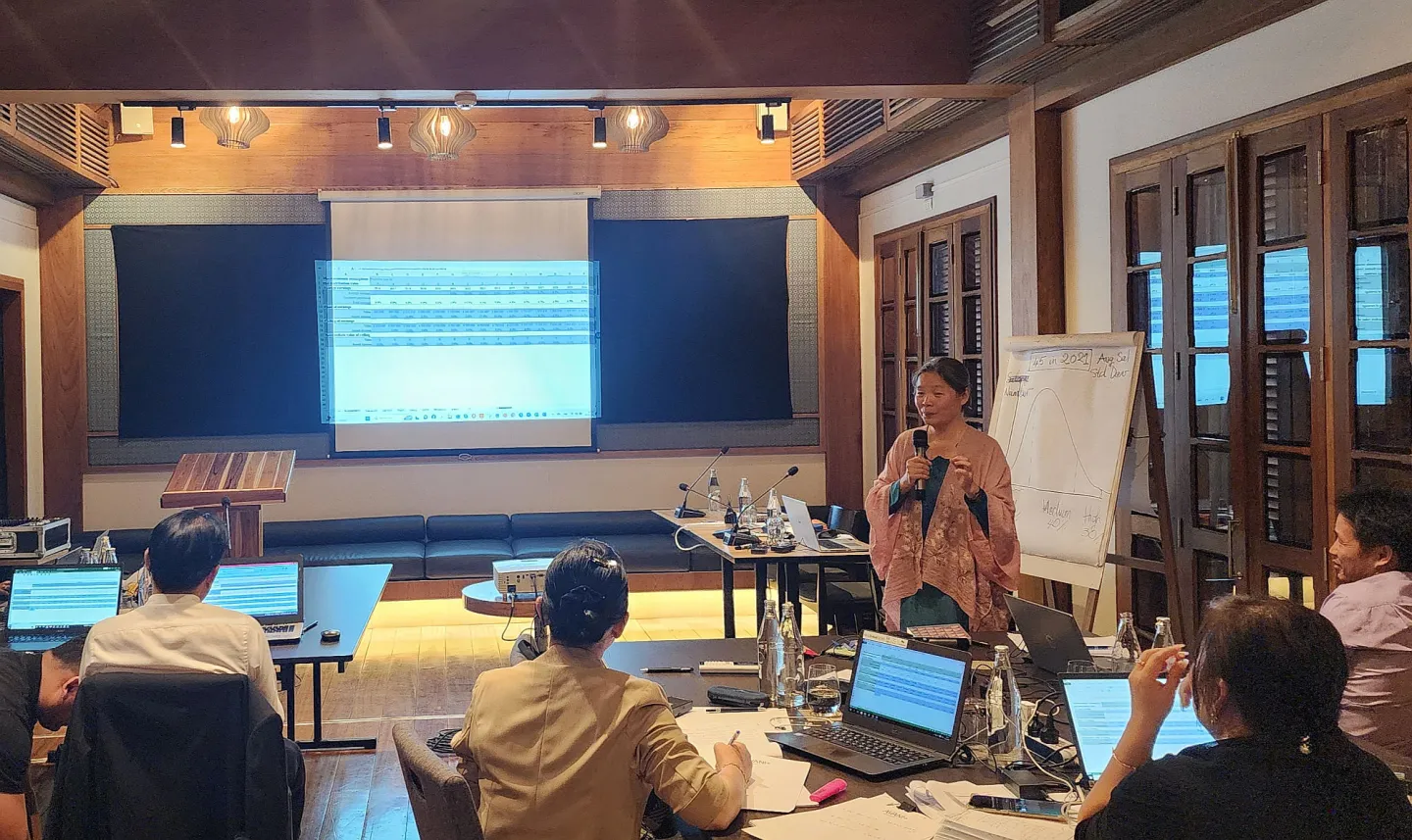 Committee members learn about the calculation of average earnings, insurable earnings, life expectancy, and pension benefits, Lao People's Democratic Republic