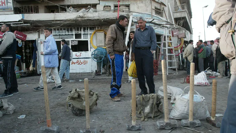 Construction workers taking a break in Baghdad