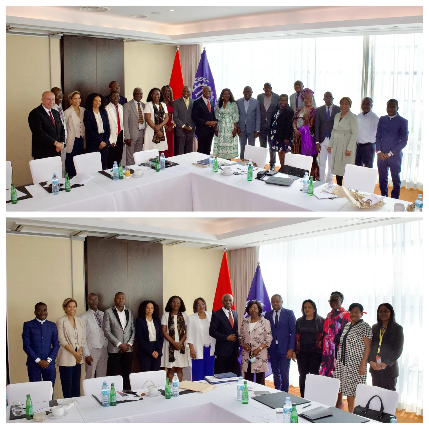 ILO Director-General Gilbert F. Houngbo stands with worker and employer representatives from Angola