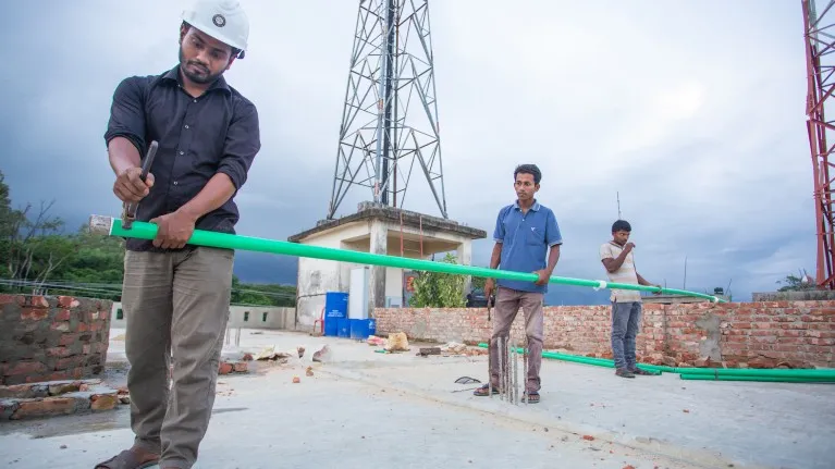 Shahadat working in a construction site at Feni, Bangladesh