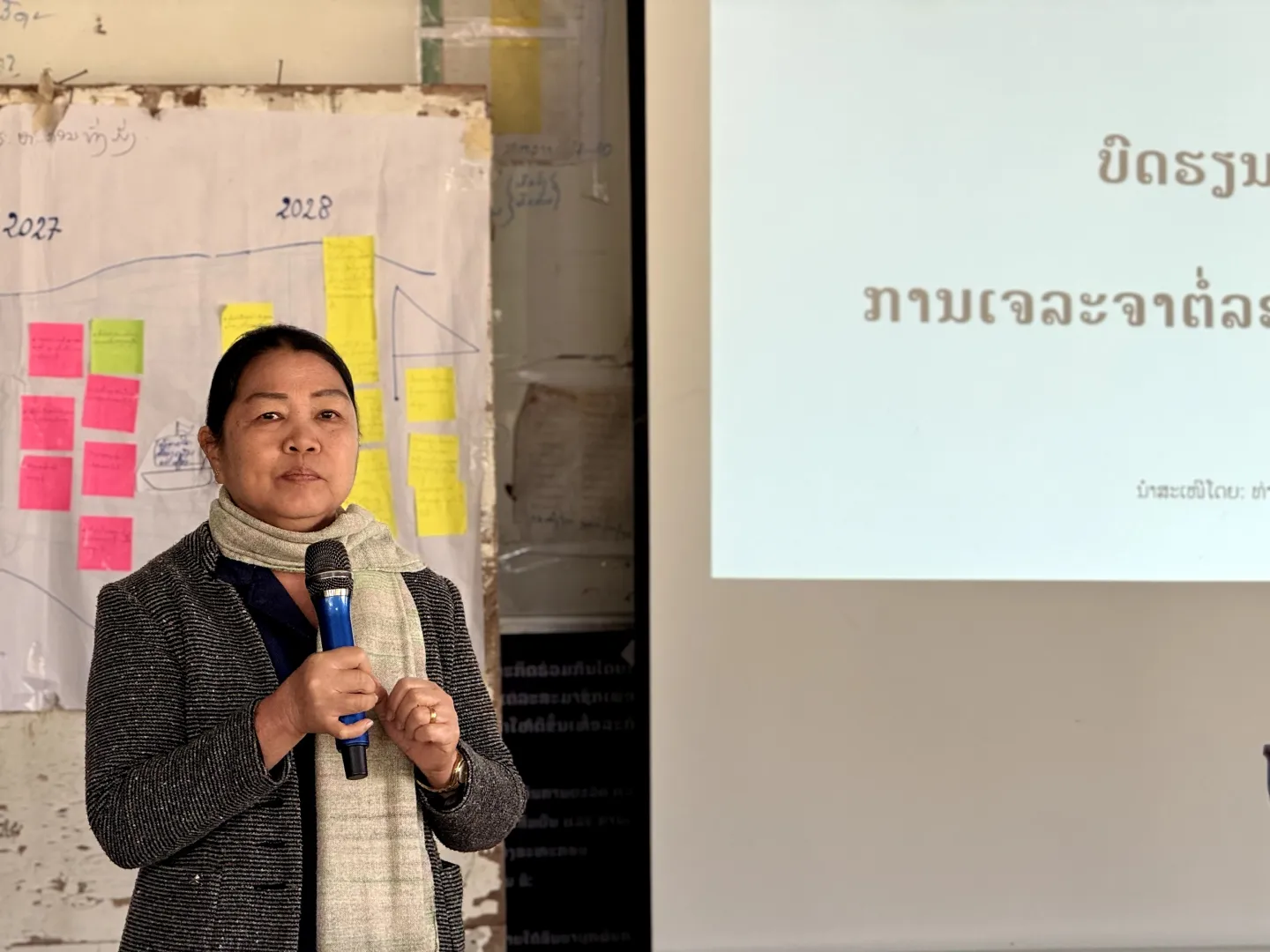 A facilitator discusses the principle of social dialogue