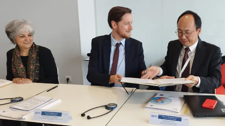 From left to right:  French Government Delegate to the ILO, Anousheh Karvar; Deputy Director General of Pôle emploi, Paul Bazin; and ILO Director, Employment Policy, Job Creation and Livelihoods Department, Sangheon Lee.