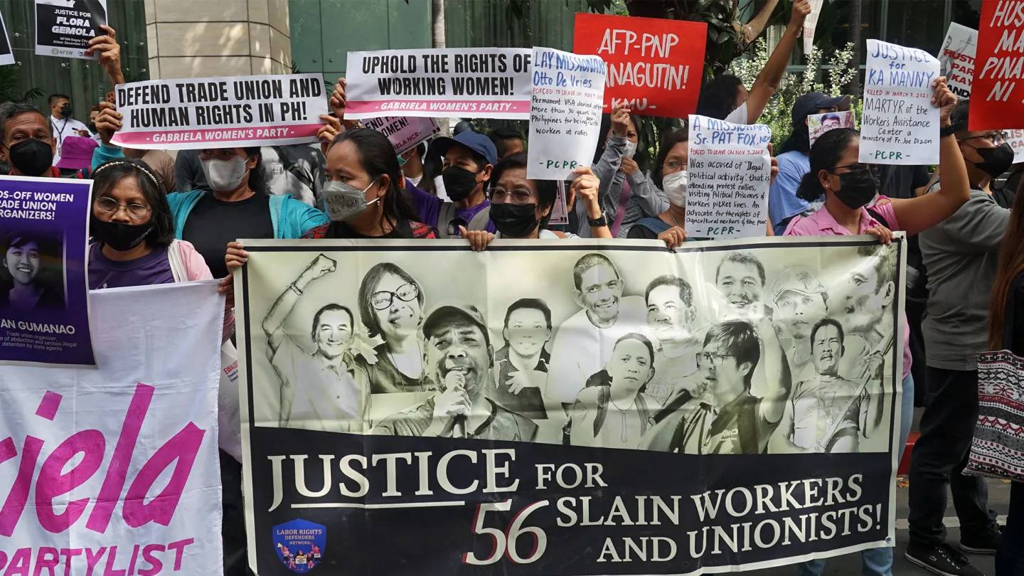 Trade unions call to uphold labour rights and human rights in the Philippines.