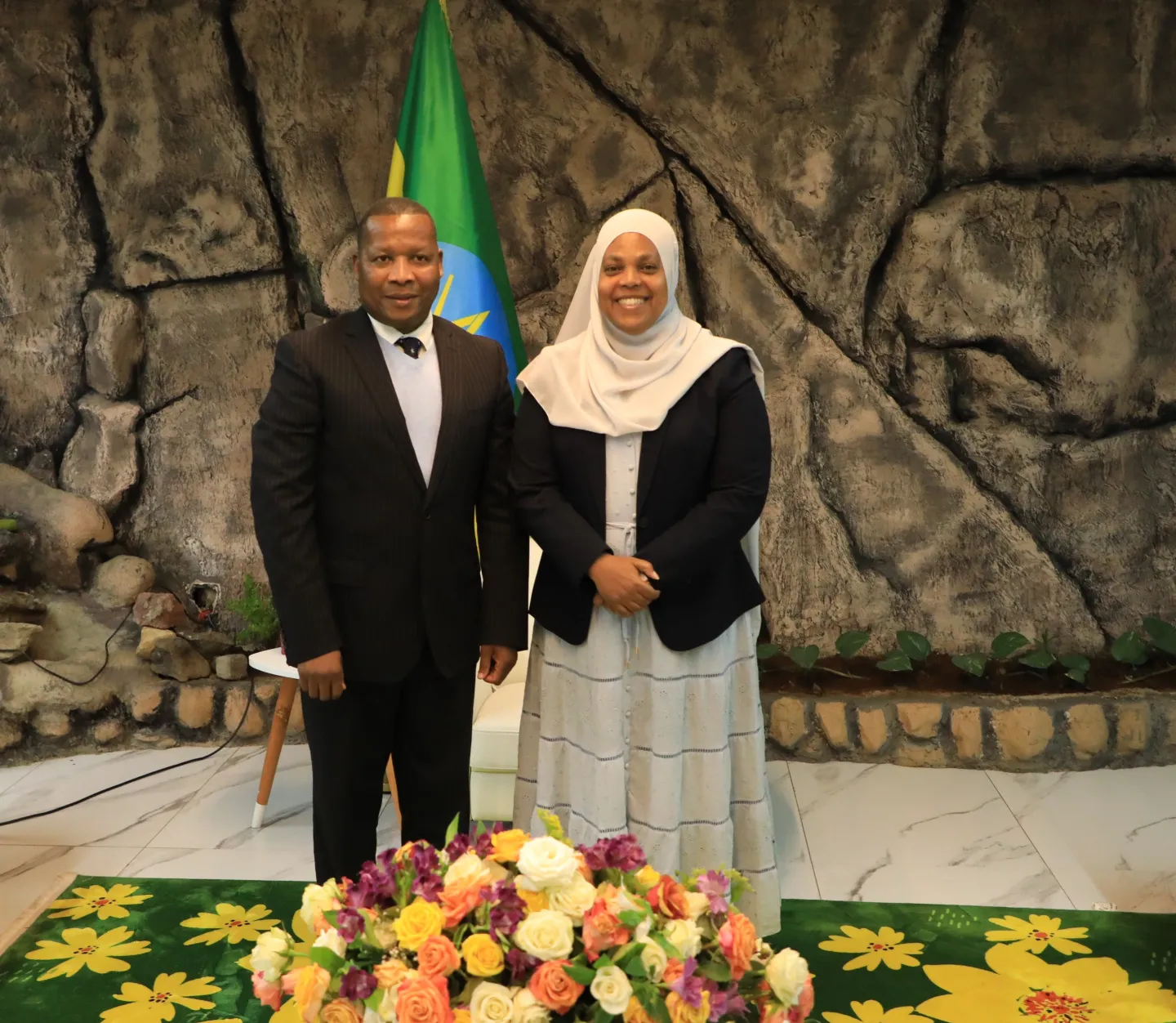 Country Director Khumbula Ndaba with H.E. Muferihat Kamil, Minister of Labour and Skills, Ethiopia