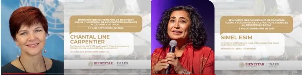 Chantal Line Carpentier (Co-Chair of the UNTFSSE , Head of Trade, Environment, Climate Change, and Sustainable Development at UN Trade & Development) and Simel Esim (Co-Chair of the UNTFSSE, Head COOP/SSE Unit, ILO)