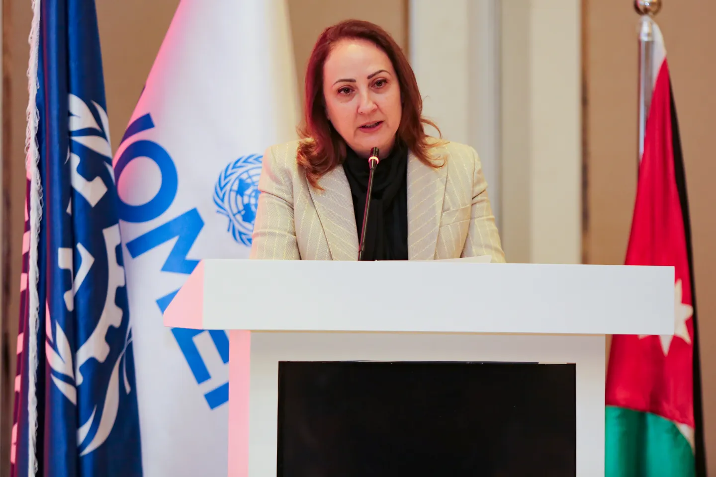 Her Excellency Eng. Maha Al-Ali, Secretary General of the Jordanian National Commission for Women, during her opening remarks