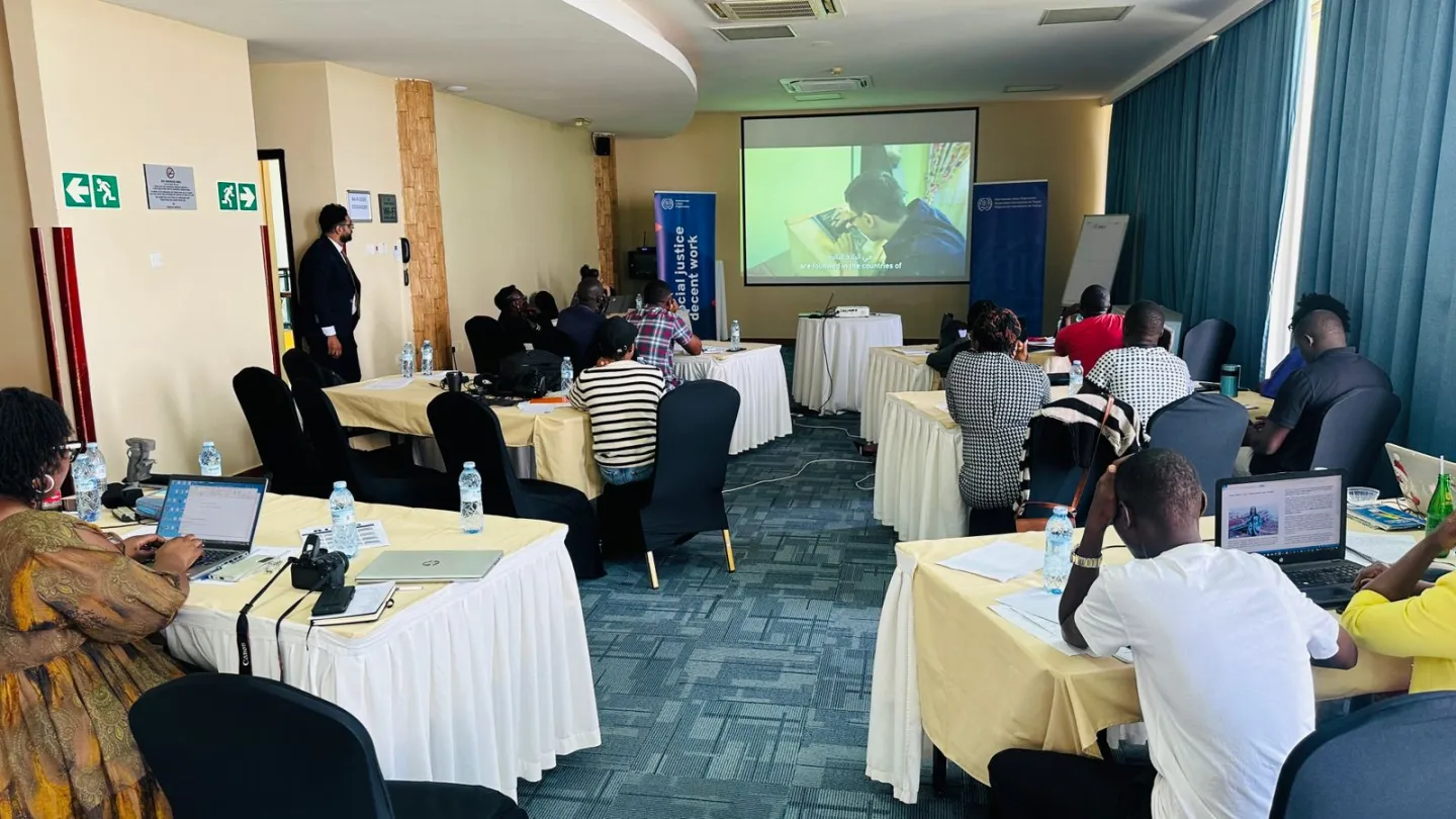 Participants to a training watch a movie