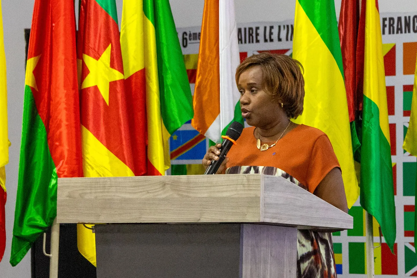 La directrice régionale de l'OIT, Fanfan Rwanyindo, prononce son discours d'ouverture du symposium.