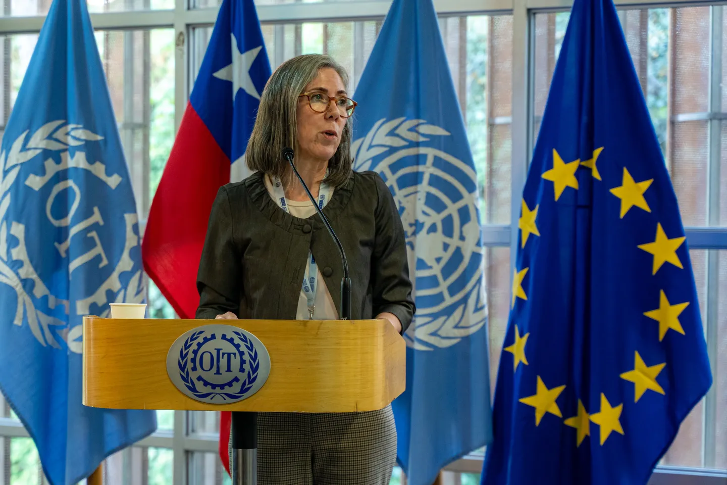 Foto de Olga Orozco (Coordinadora del Proyecto CERALC de la OIT) durante el lanzamiento de la Fase II del Proyecto, Santiago, Chile, octubre de 2024.