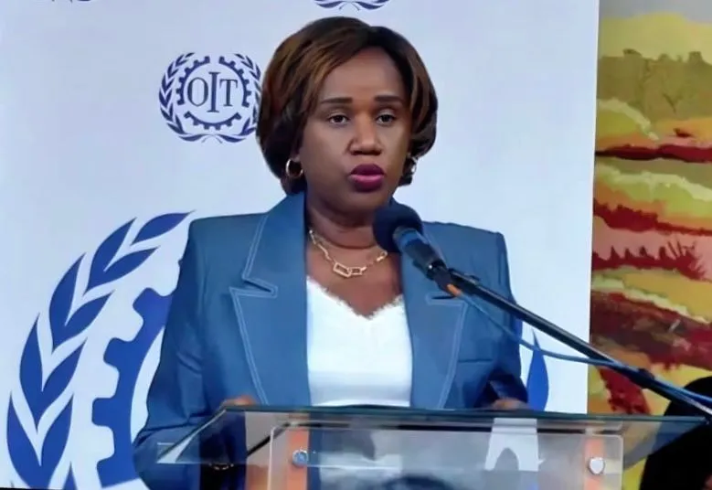 Mme Fanfan Rwanyindo, Directrice régionale de l'OIT pour l'Afrique, réaffirmant l'engagement de l'OIT pour la justice sociale et le travail décent 