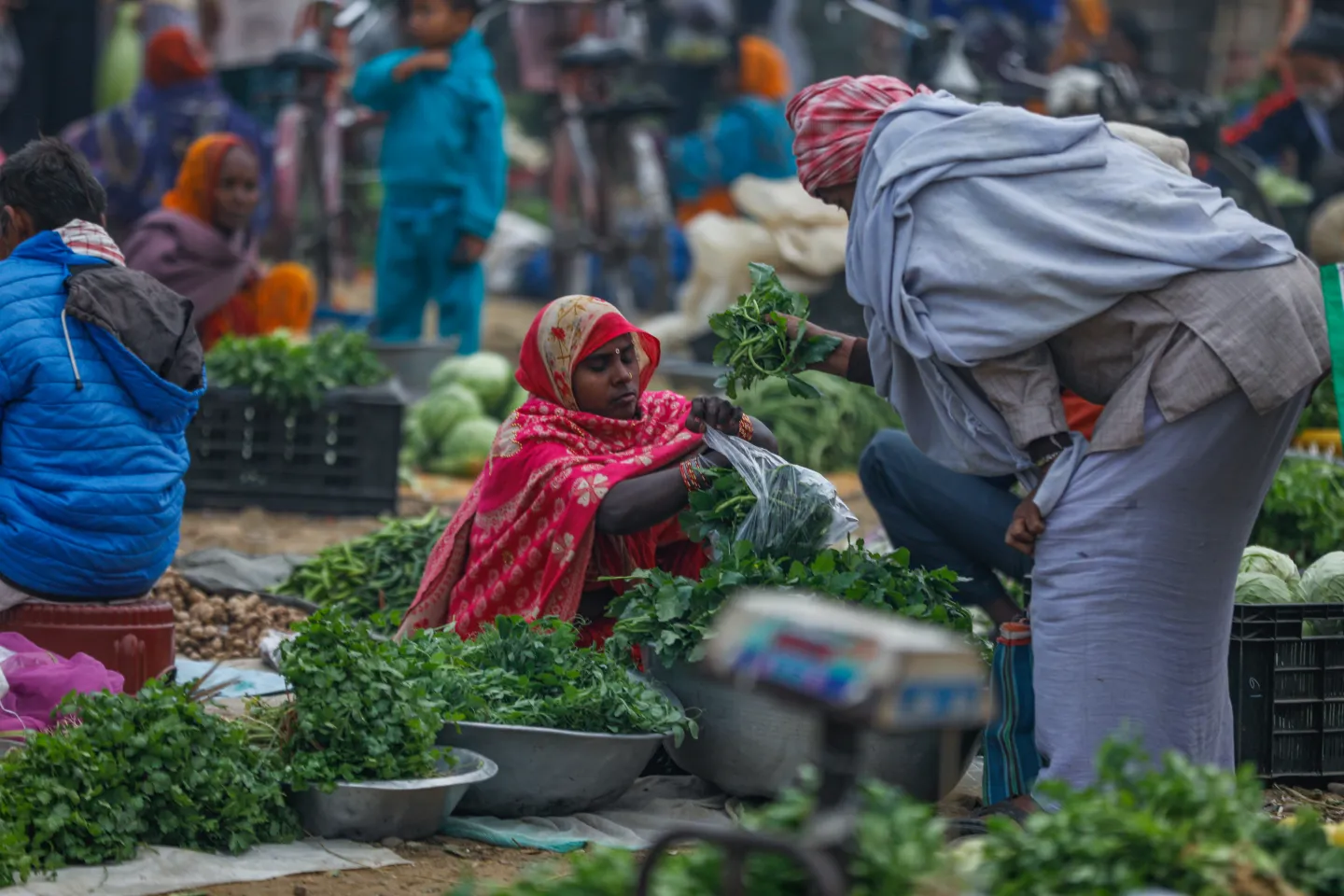 A resilient woman from Dhanusa, Madhesh, turns the ‘haat bazaar’- a traditional market, into her livelihood, selling vegetables to support her family.