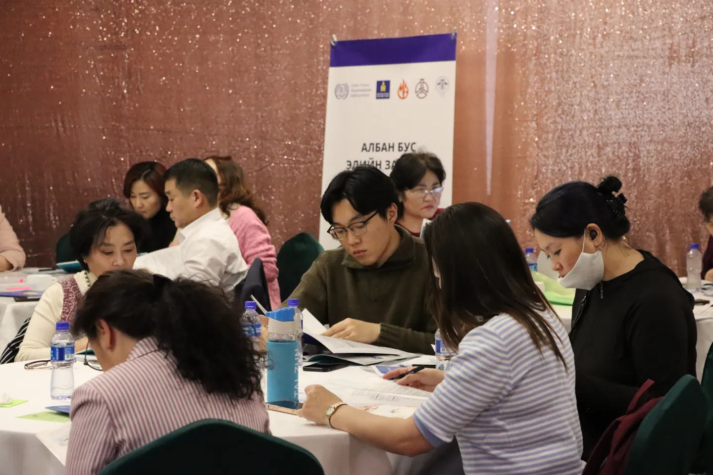 Training participants during the group work