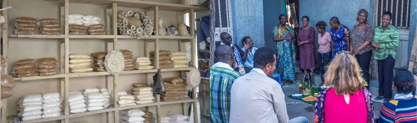 ILO ProAgro Ethiopia team and project stakeholders visiting Birtu Baltina at their shop and displaying their products