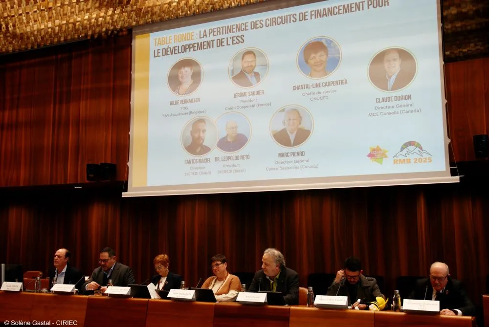 Presenters at the first roundtable, 11th Mont Blanc Meeting on the Social and Solidarity Economy, Geneva