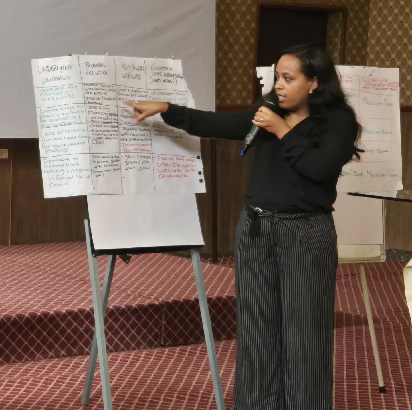 Lady presenting with a flip chart
