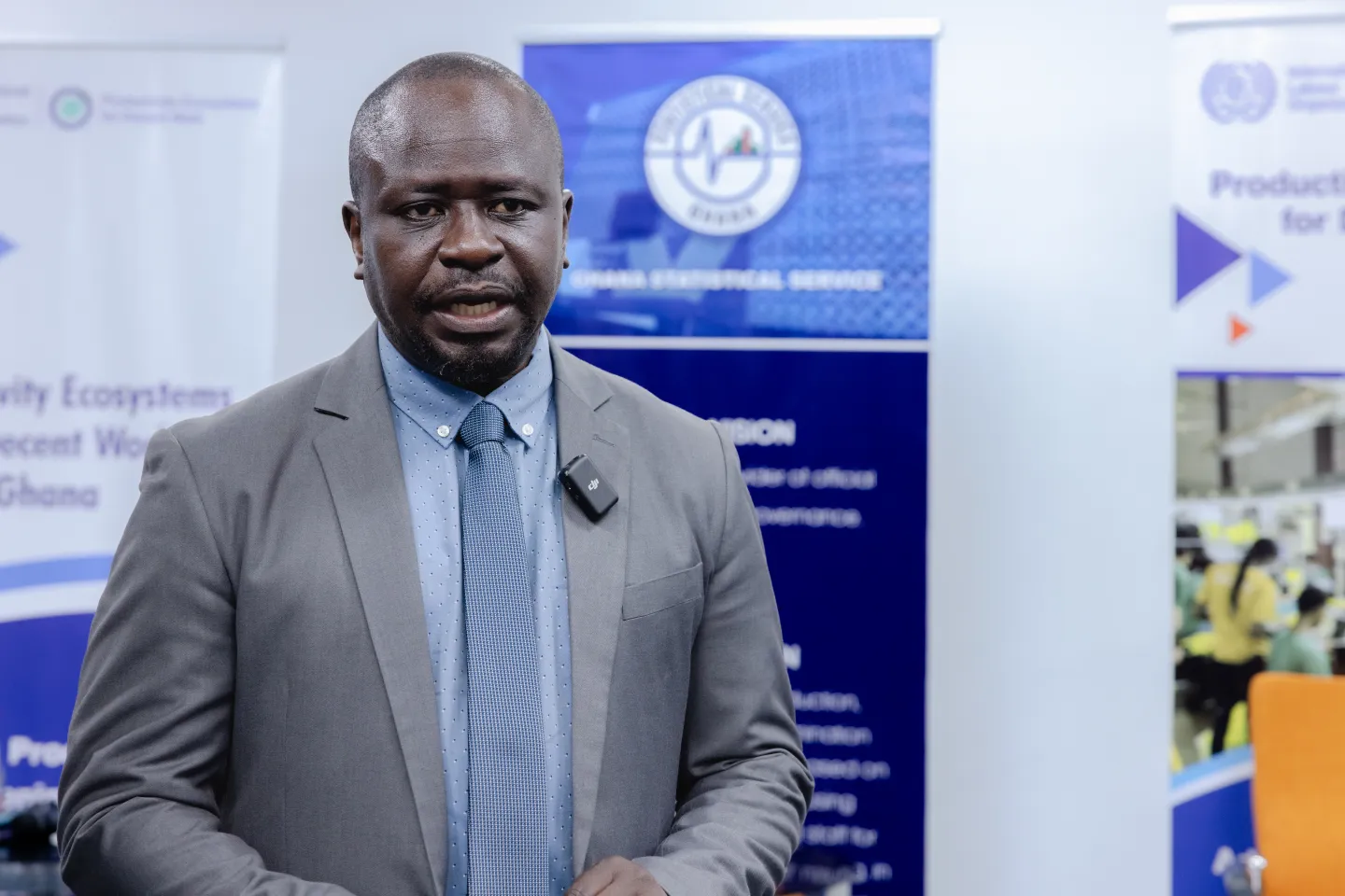 Prof Samuel Kwabena Annim, Head of the Ghana Statistical Service is speaking at the launch event in Accra.
