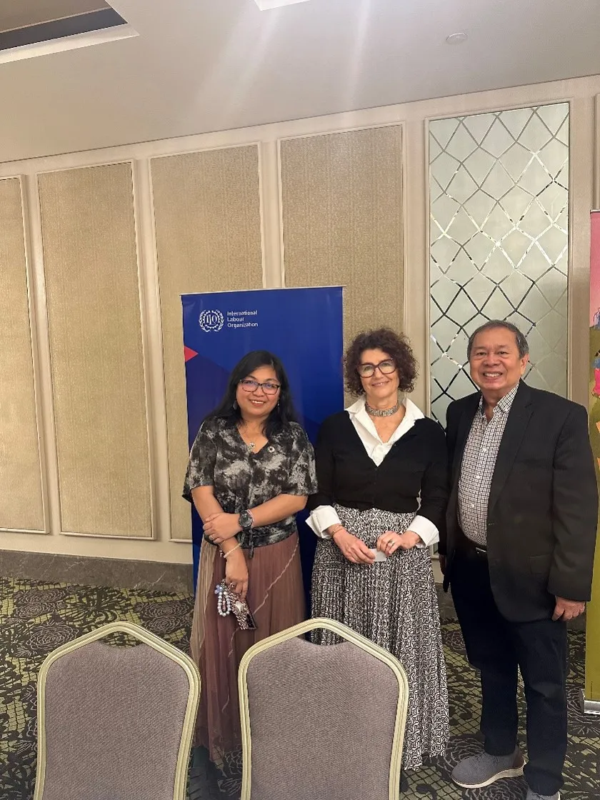 ECOP Deputy Director General  Abigail Roxas, and Ernesto Ceclls Board Member ECOT and ILO assistant Director General Manuela Tomei.