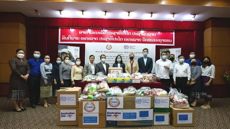 Handover of personal protective equipment and food at the Ministry of Labour and Social Welfare, Lao PDR, on 7 September 2021