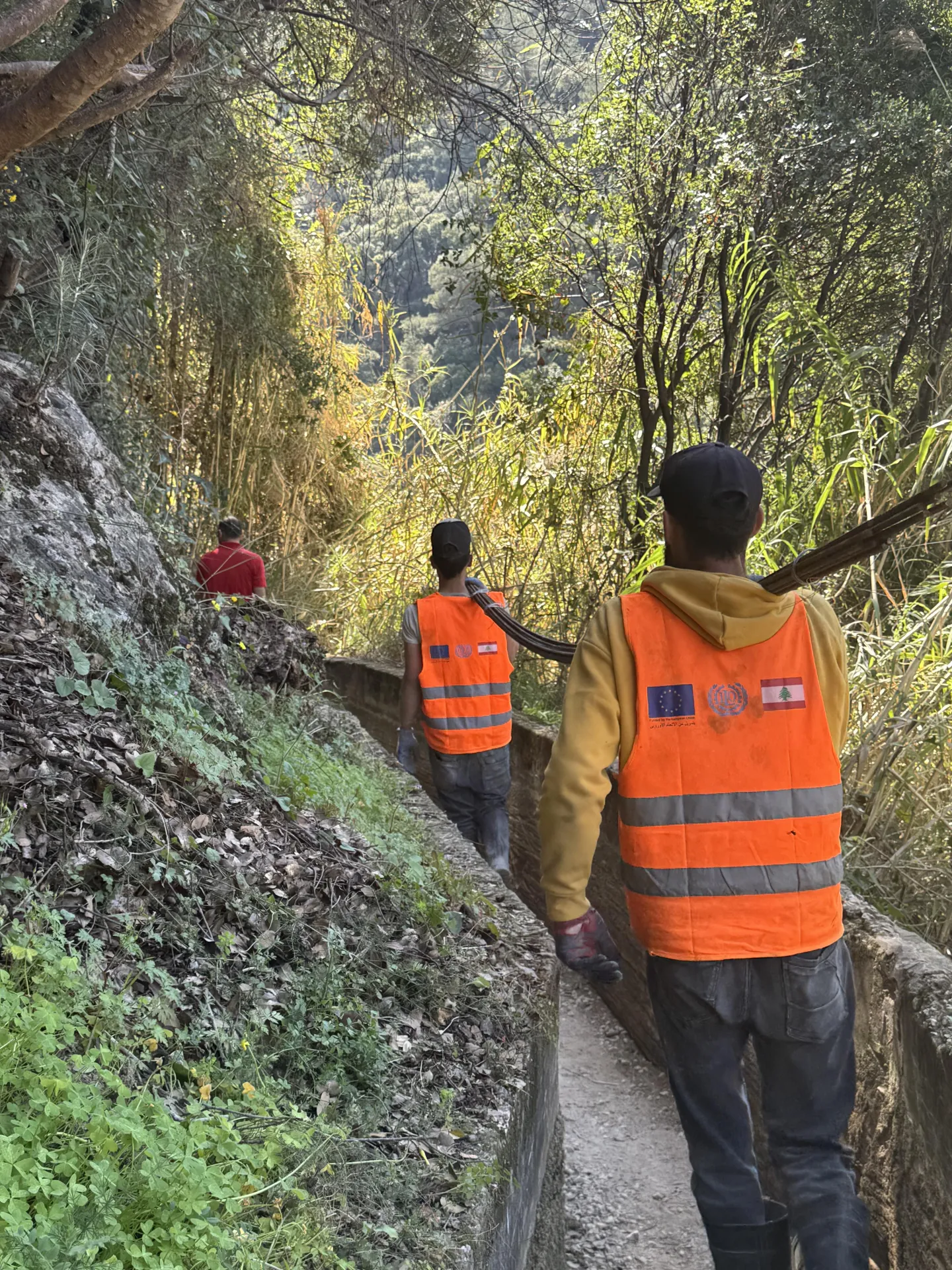 Workers on-site constructing Damour Irrigation Canal. Damour, Lebanon, March 2025