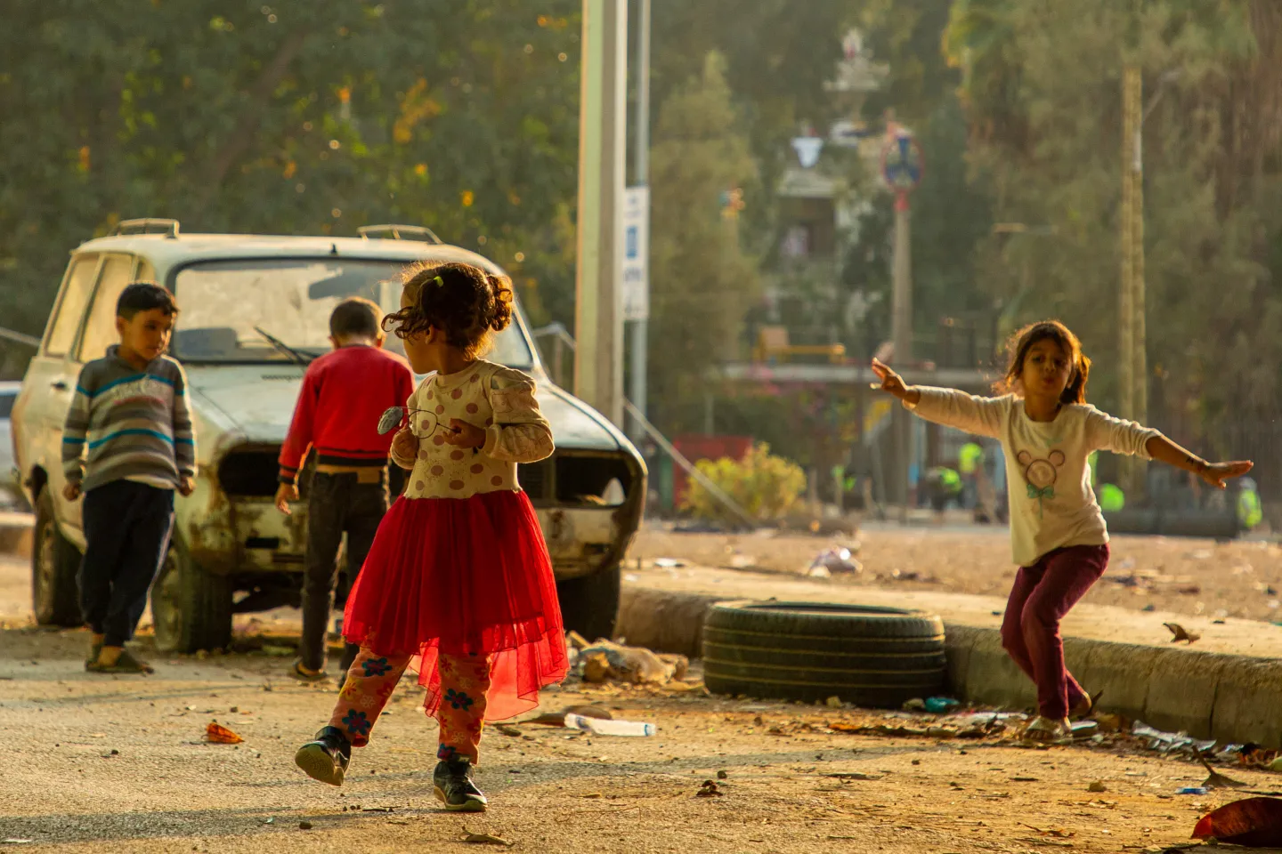 Syrian refugee children play in the streets of the Karantina neighbourhood of Lebanon’s Beirut.