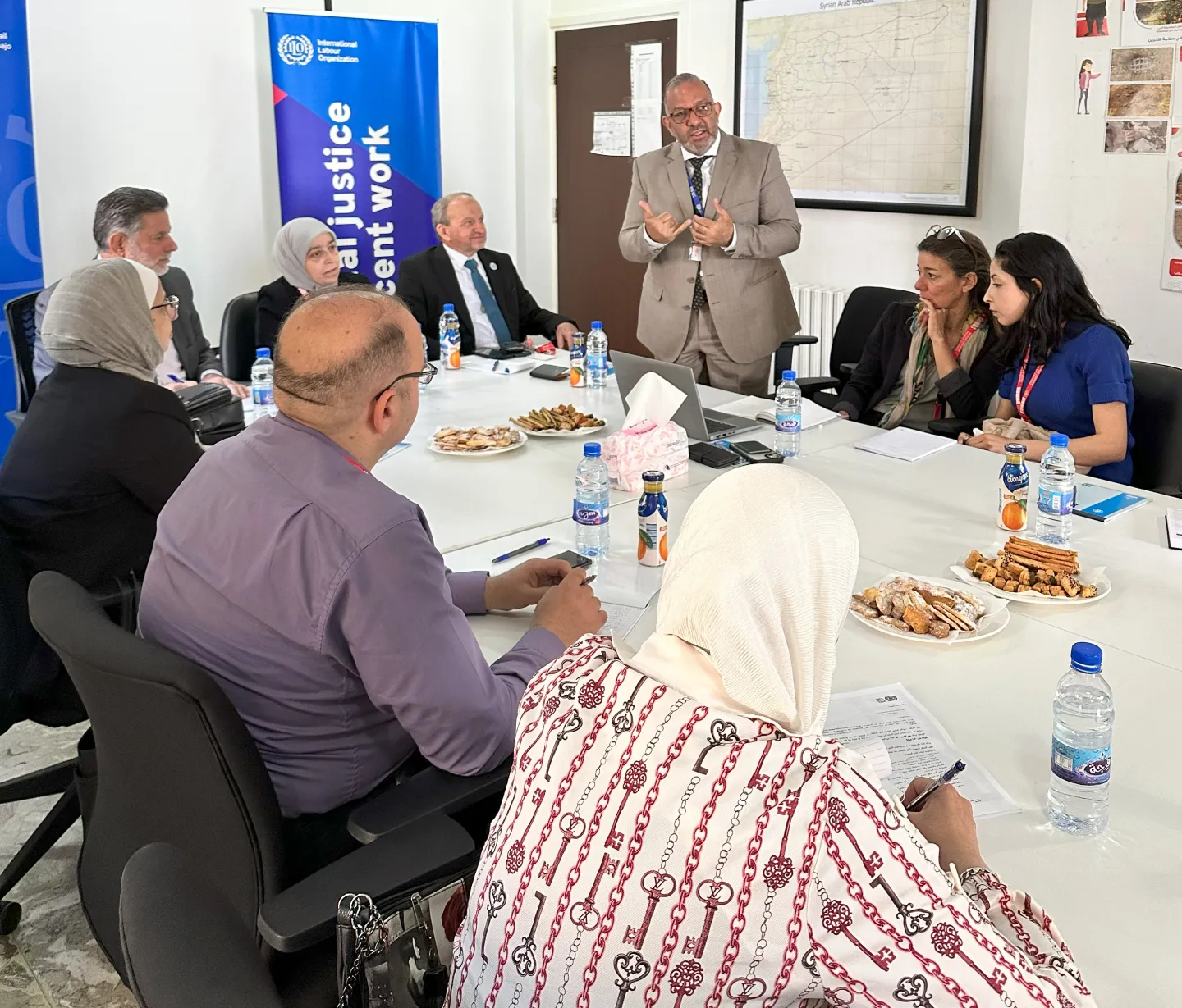 ILO Syria's tripartite meeting in Damascus brings together government, employers and workers to chart a path toward inclusive recovery and decent work.
