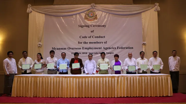 Overseas employment agencies signing up to the Code of Conduct in Yangon