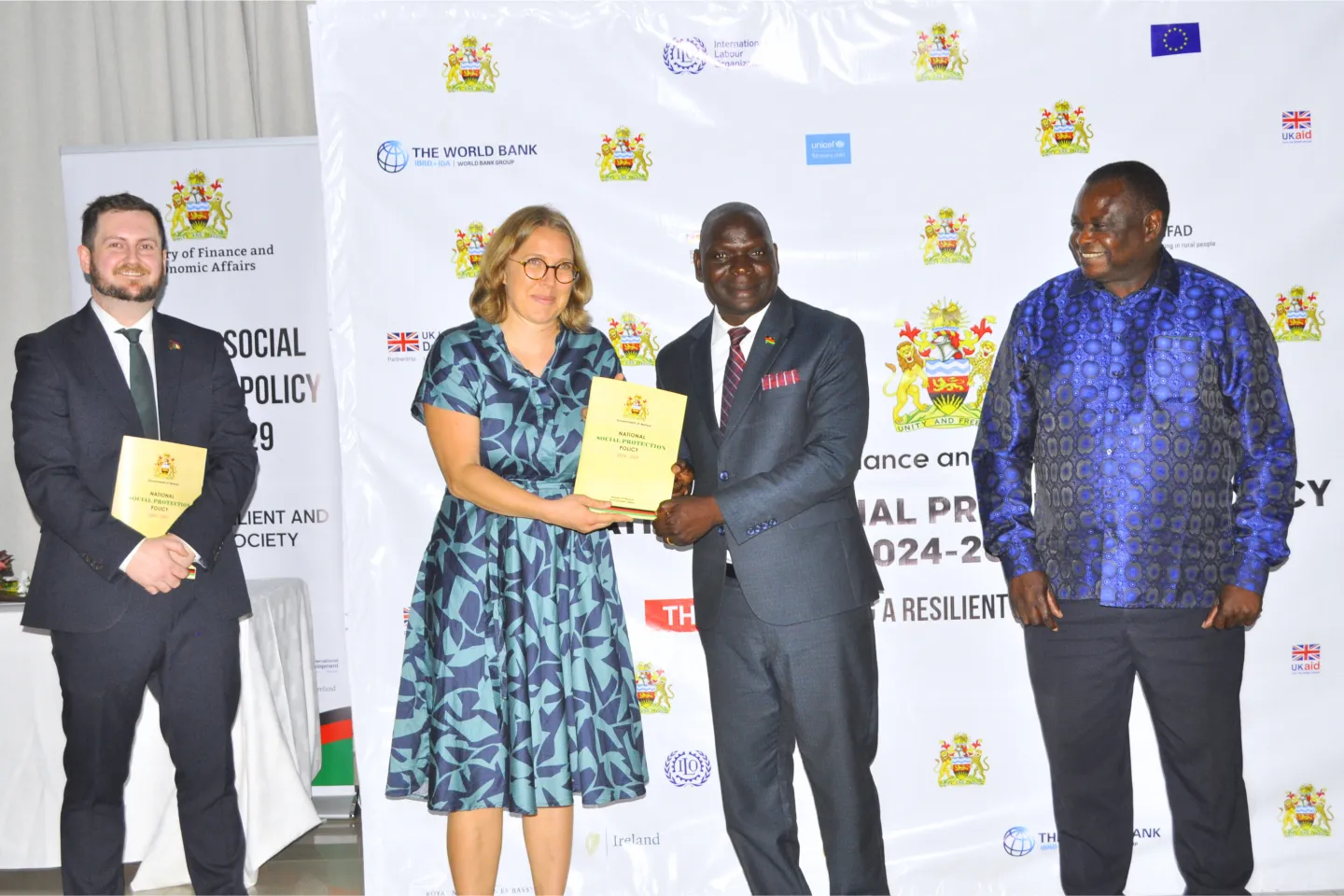 Minister of Finance and Economic Affairs, Mr. Simplex Chithyola Banda launches the national social protection policy in Lilongwe.