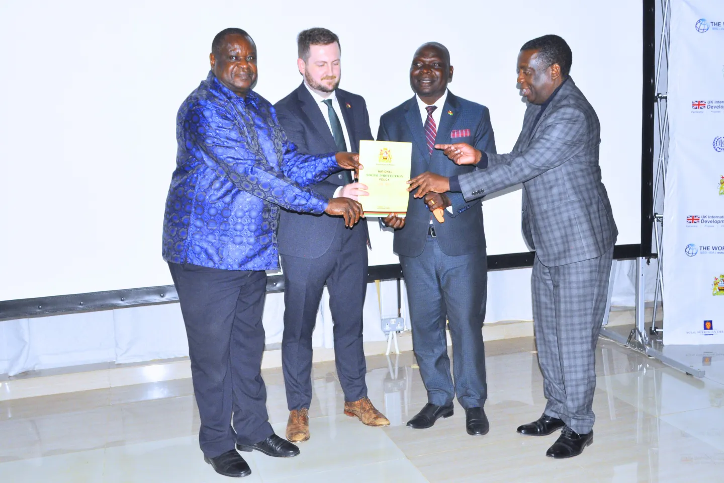 Minister of Finance and Economic Affairs, Mr. Simplex Chithyola Banda launches the national social protection policy in Lilongwe.
