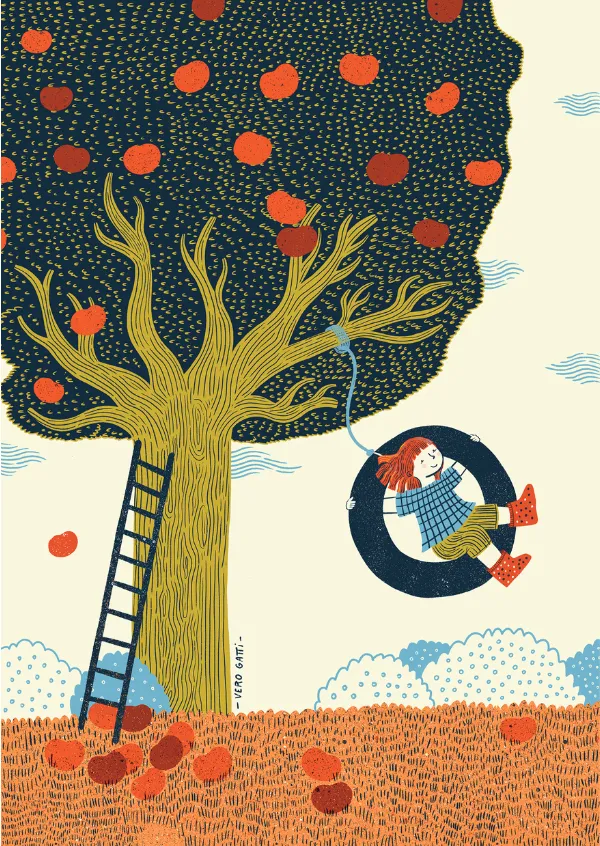 "Juego en altura", obra de Vero Gatti para la campaña de la OIT "Ilustrando un futuro sin trabajo infantil".