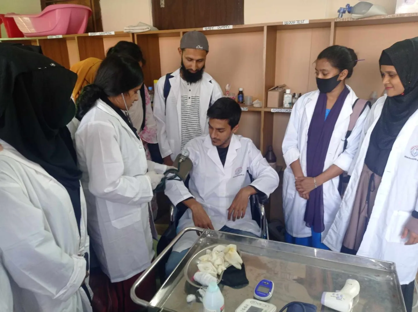 Bijly Baroi in a practical session of caregiving course as trainee
