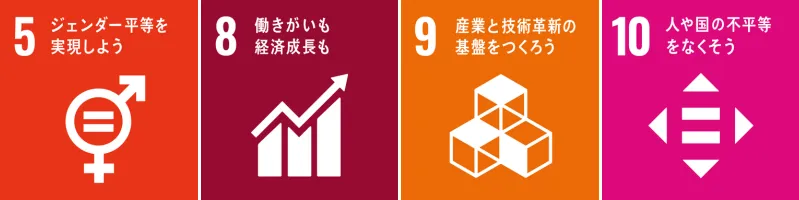 SDGs icon 5, 8, 9, 10 JP