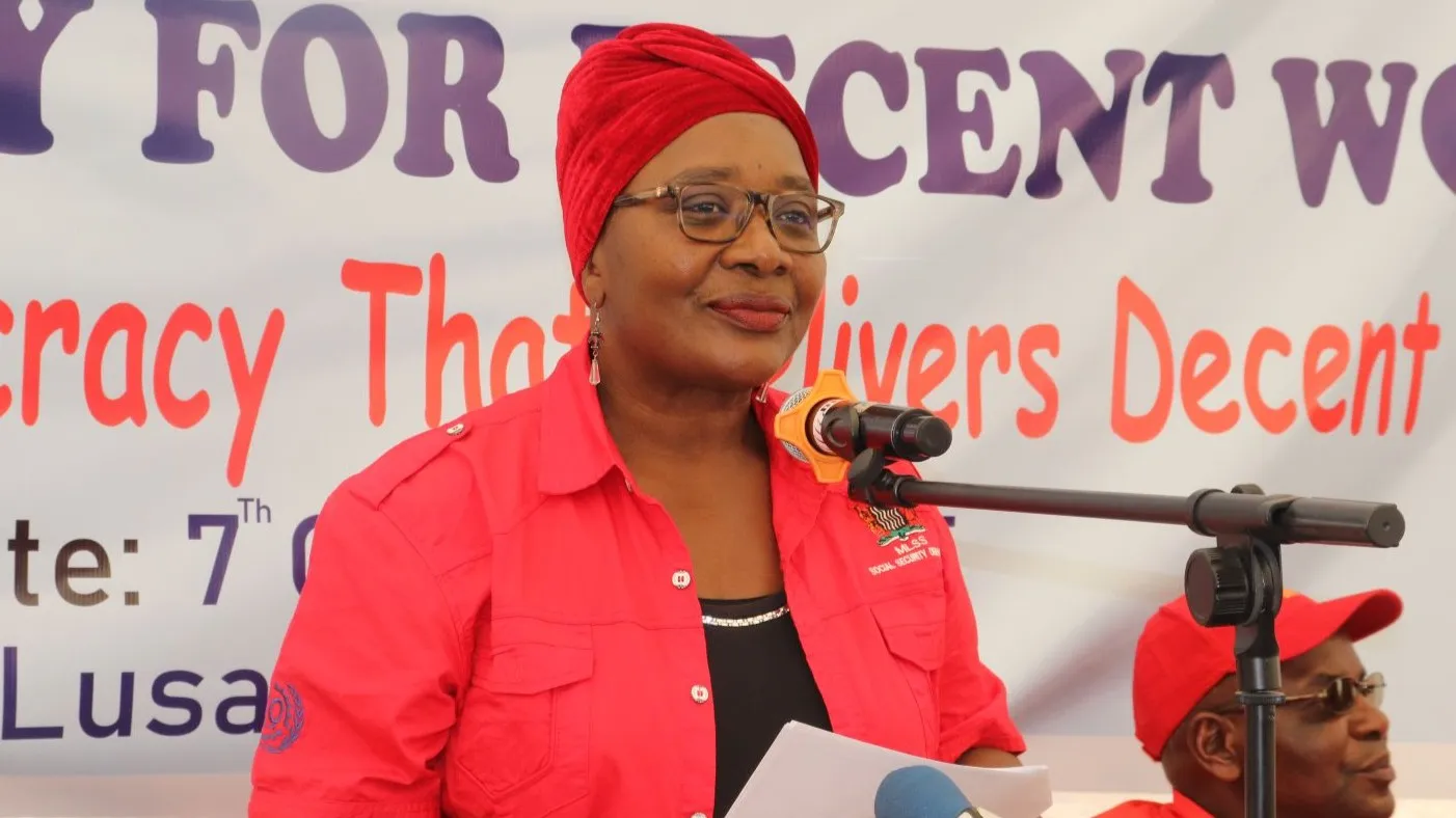 Minister of Labour and Social Security, Hon. Brenda Tambatamba speaks at the event.