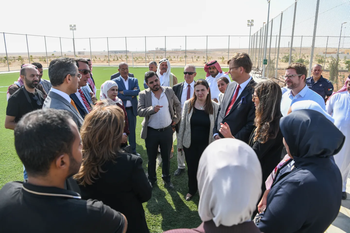 Community members and local representatives engaging with the German Ambassador, Secretary General of Ministry of Local Administration, and ILO team during the inauguration of the Hallabat Municipality Park and Playground under the EIIP Project. Hallabat, Jordan, 10/2025. 