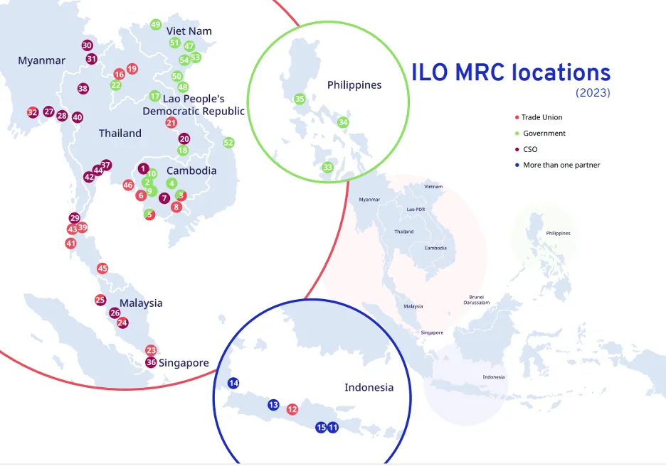 ILO Migrant Worker Resource Centre (MRC) location in ASEAN