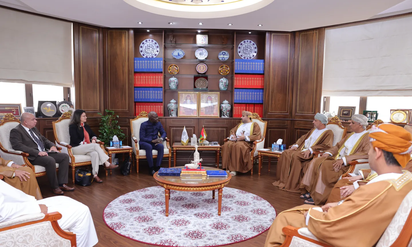 ILO Director General, Gilbert F. Houngbo and ILO Delegation, meeting with Chairman of the Board of Directors of the Oman Chamber of Commerce and Industry, Faisal bin Abdullah Al Rawas. Muscat