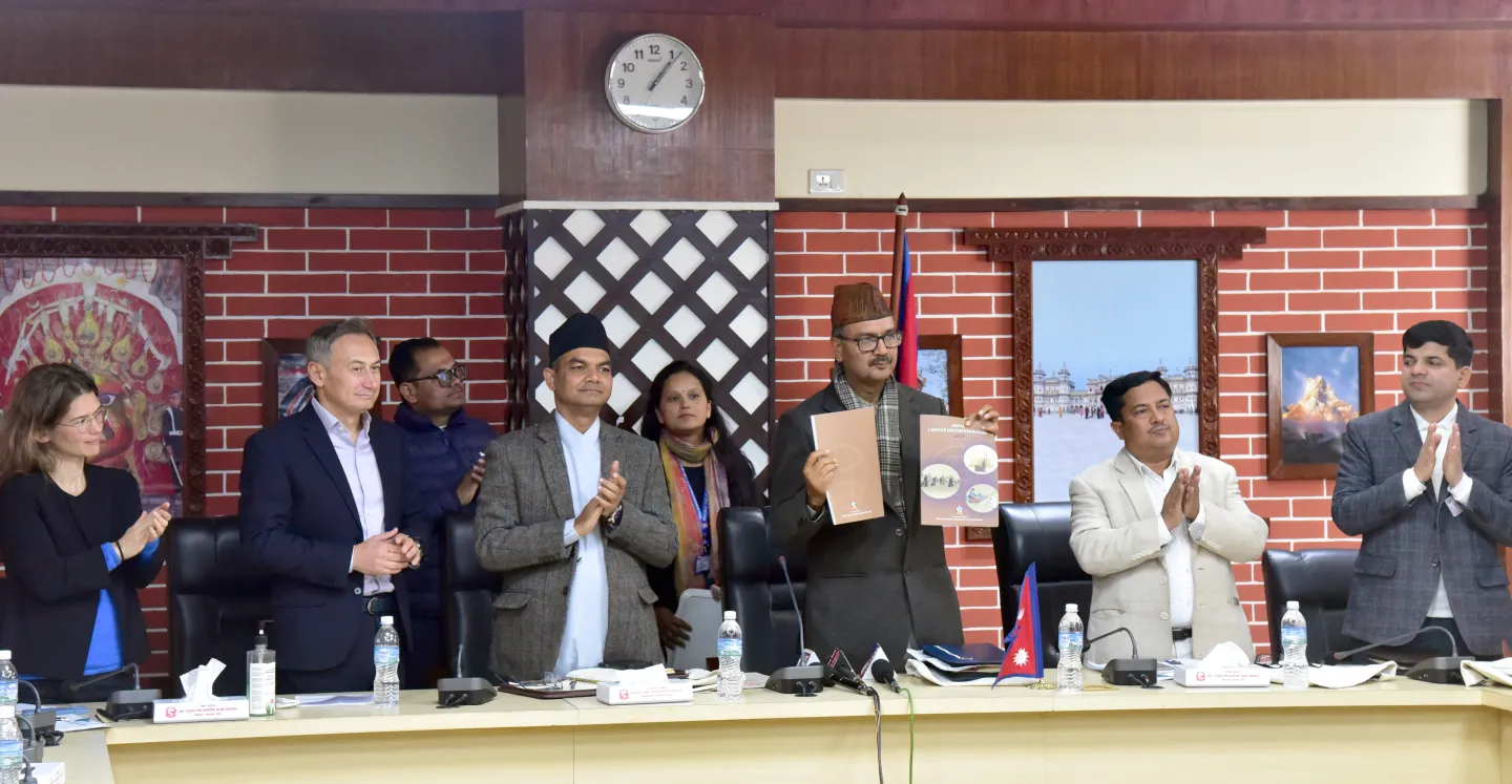 Launch of the Labour Migration Status report 2024 by Honourable Rajendra Singh Bhandari, (MoLESS), on the occasion of International Migrants Day at the MoLESS.
