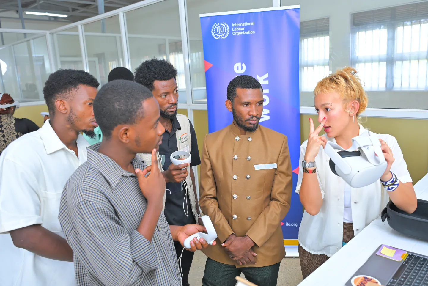 young participants with trainer at VR training workshop