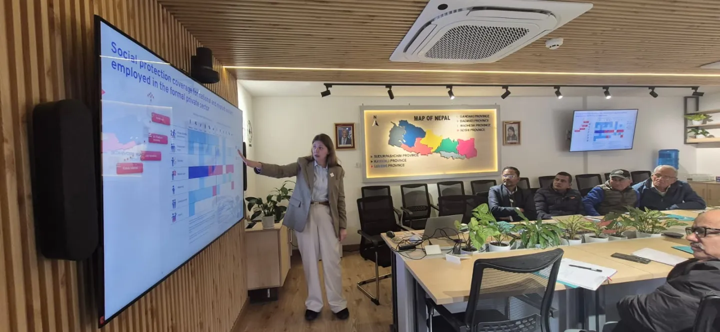 Karina Levina, Technical Officer, giving at overview of the ILO STREAM Programme to Trade Unions in Nepal.