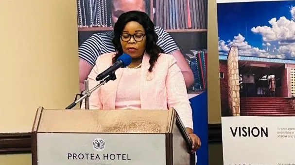 Minister of Gender, Children, Disability and Social Welfare, Ms. Mary Navicha officiates at the conference in Blantyre, Malawi.