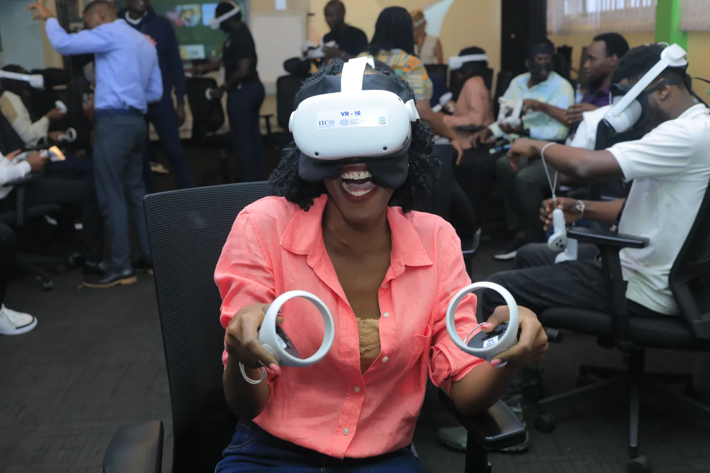 A woman participant wearing VR headset
