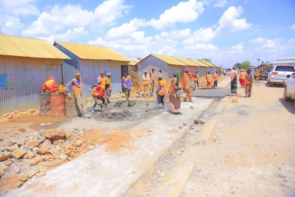 Construction workers on site in one of the roads in Baidoa
