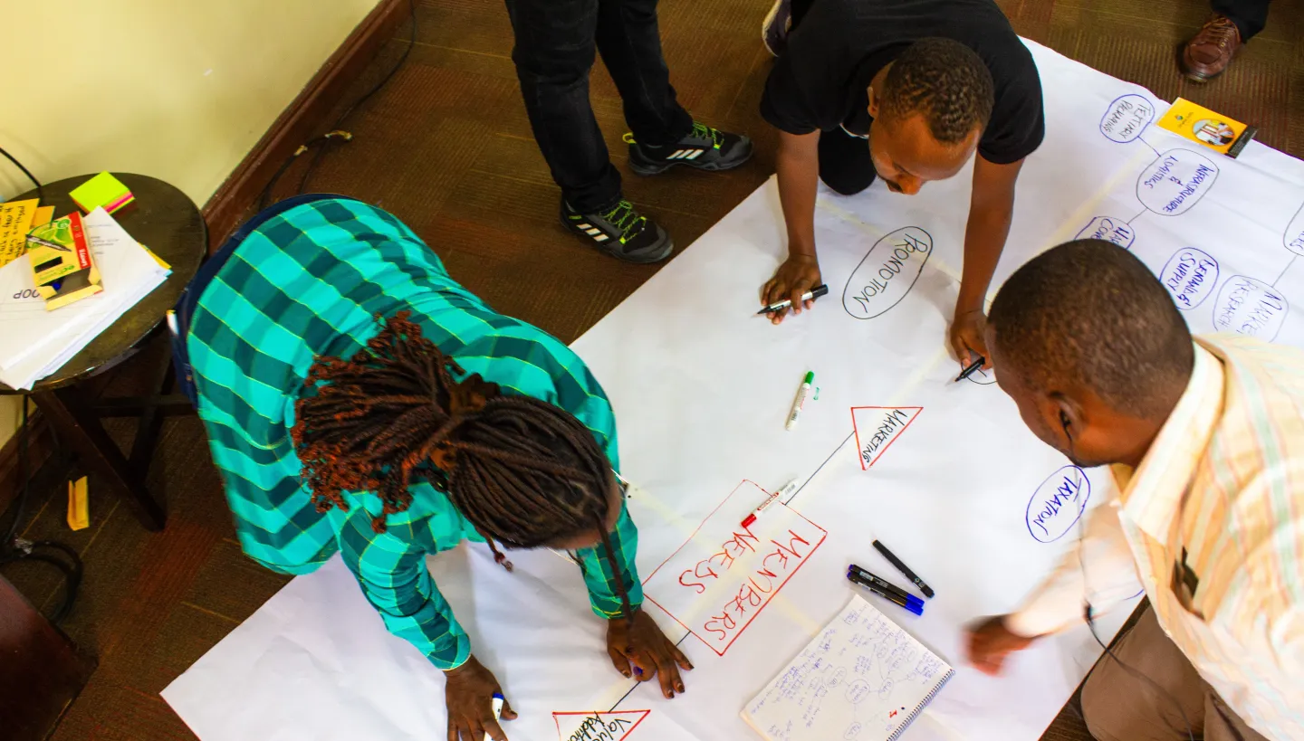 Participants developing a mind map on coffee cooperative needs assessment.