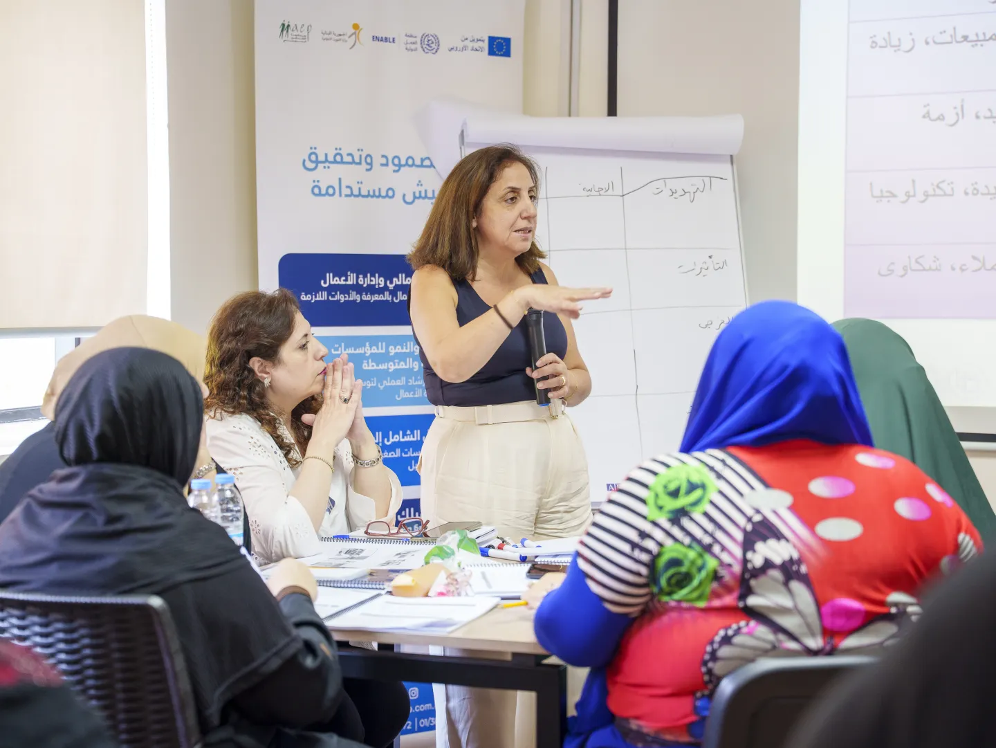 a trainer lecturing trainees