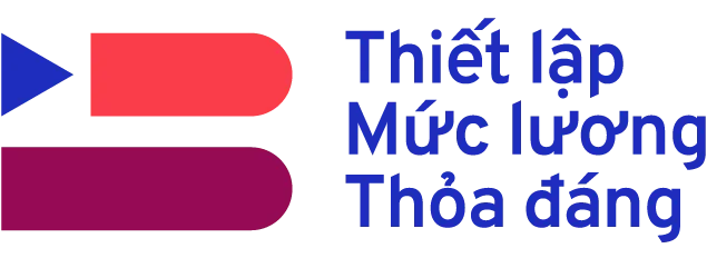 Vietnamese logo of the Setting Adequate Wages project, with blue, pink & burgundy colours
