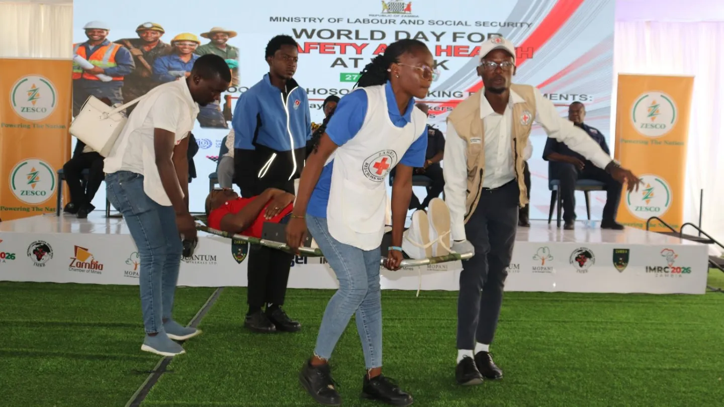 Zambia Red Cross Society perform at the World Day for Safety and Health at Work 2026 in Kitwe.