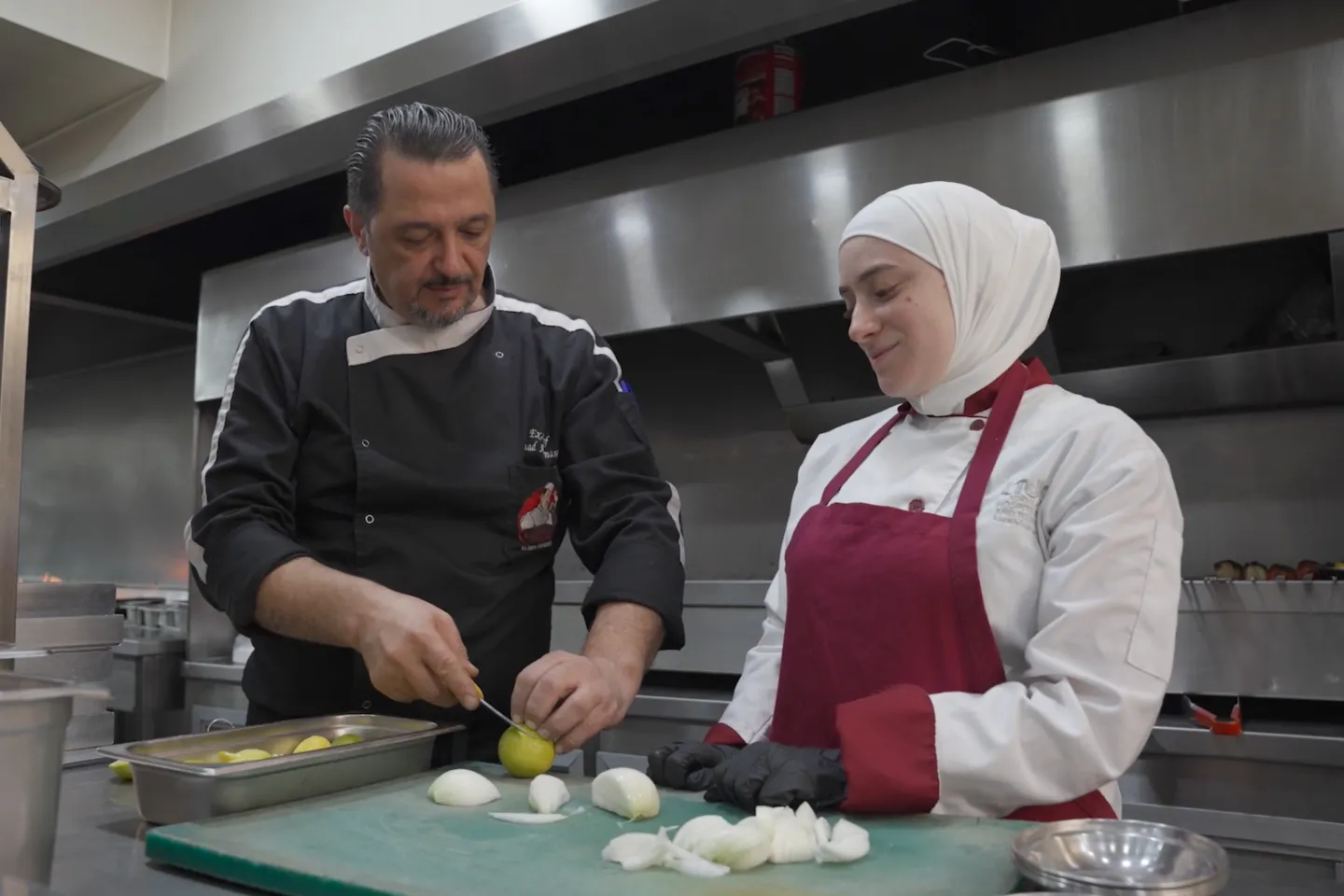 Sara Al-Tamimi during her placement in a restaurant kitchen, where trainees experienced the pace and demands of real workplaces. Amman, Jordan, September 15, 2025. 