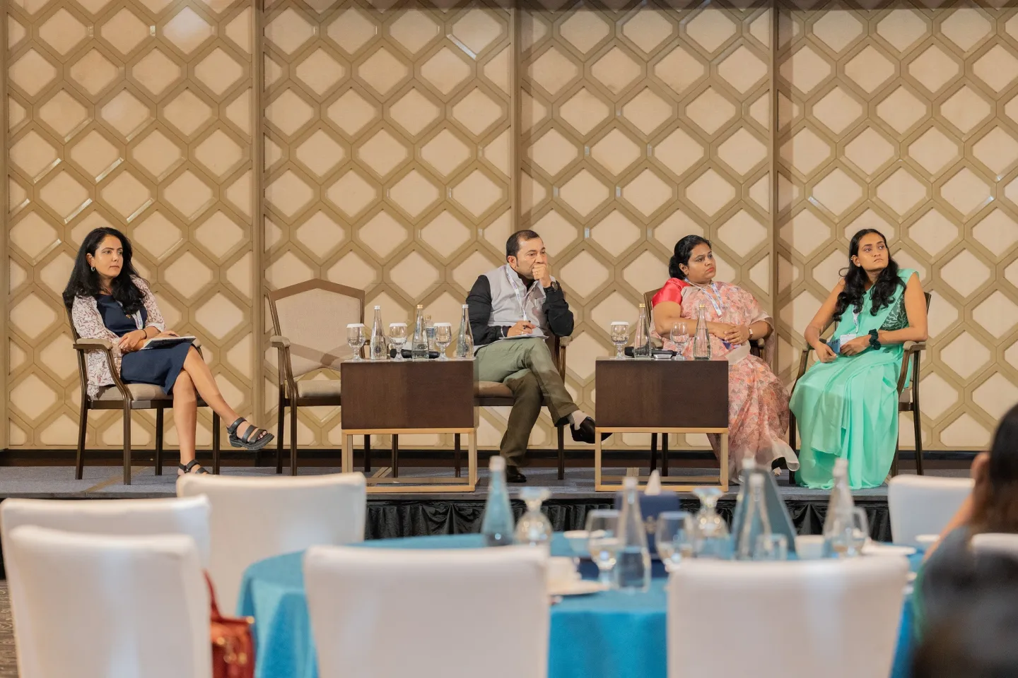 Panellists during the second session of the ILO STREAM Programme side event, (left to  right) Fatema Alhashemi, Mrutuyanjaya Sahu, Dr Oshadhi Karunasekara, and Janethree Kulawardhana